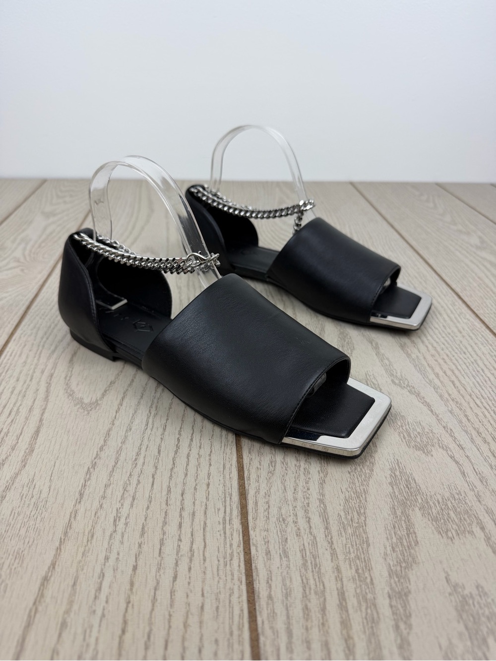 Katy Perry Caught Up Square Toe Silver Chain Anklet Sandal 9.5M Black $98